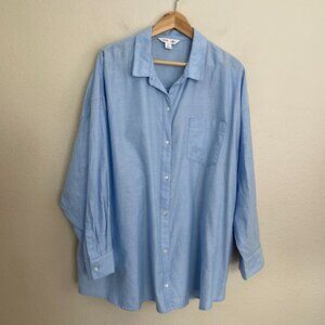 NEW Old Navy Womens Plus XXL Boyfriend Shirt Blue Cotton Oversized Top